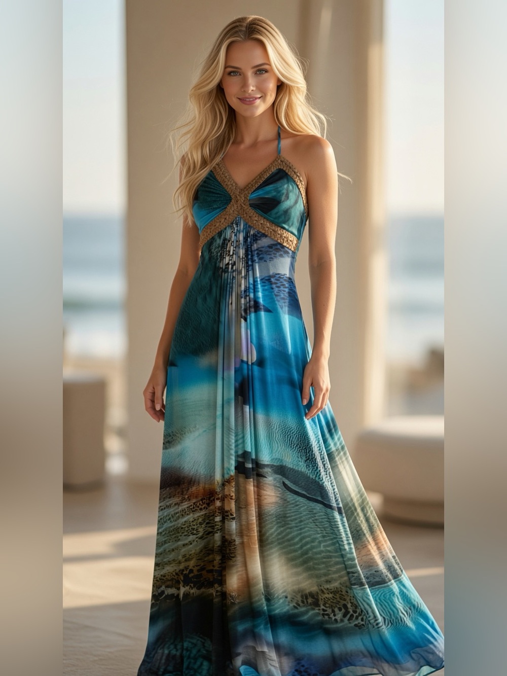 Instant beach scene: swirls of blue in Sky maxi, S